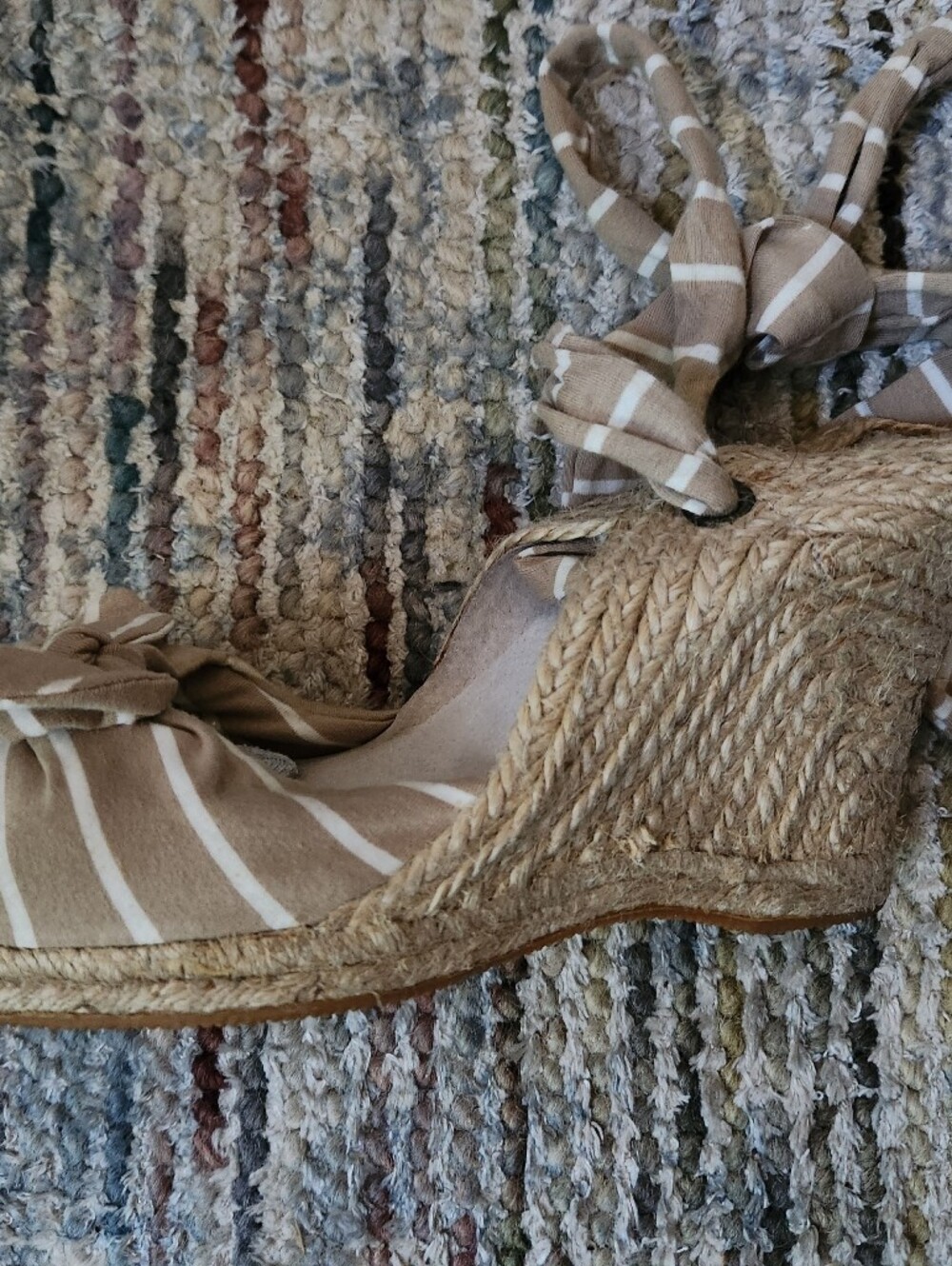 OLD NAVY Wedge Espadrille Striped Ankle Tied Sandal Size 11